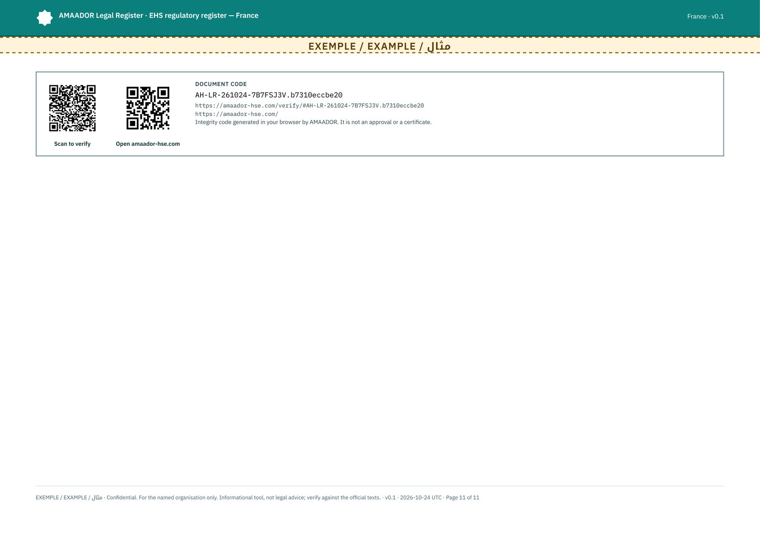 Example: full action plan, last page with the two QR codes