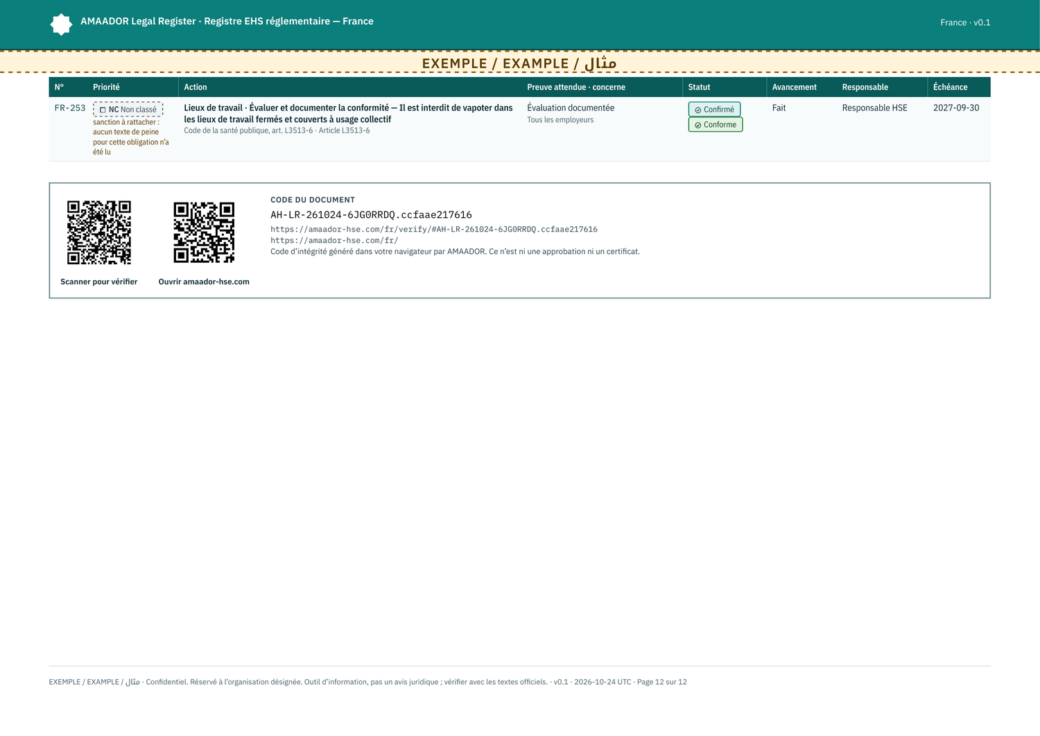 Exemple : plan d’action complet, dernière page avec les deux codes QR