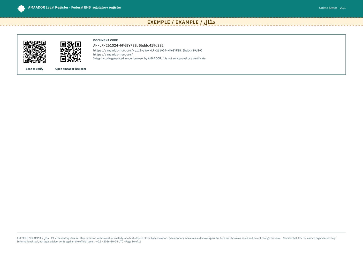 Example: full action plan, last page with the two QR codes