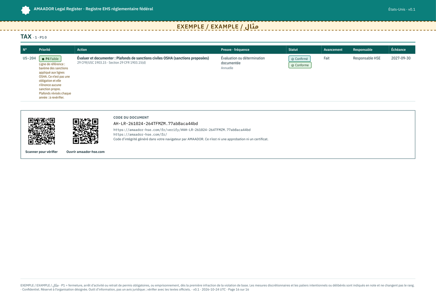 Exemple : plan d’action complet, dernière page avec les deux codes QR