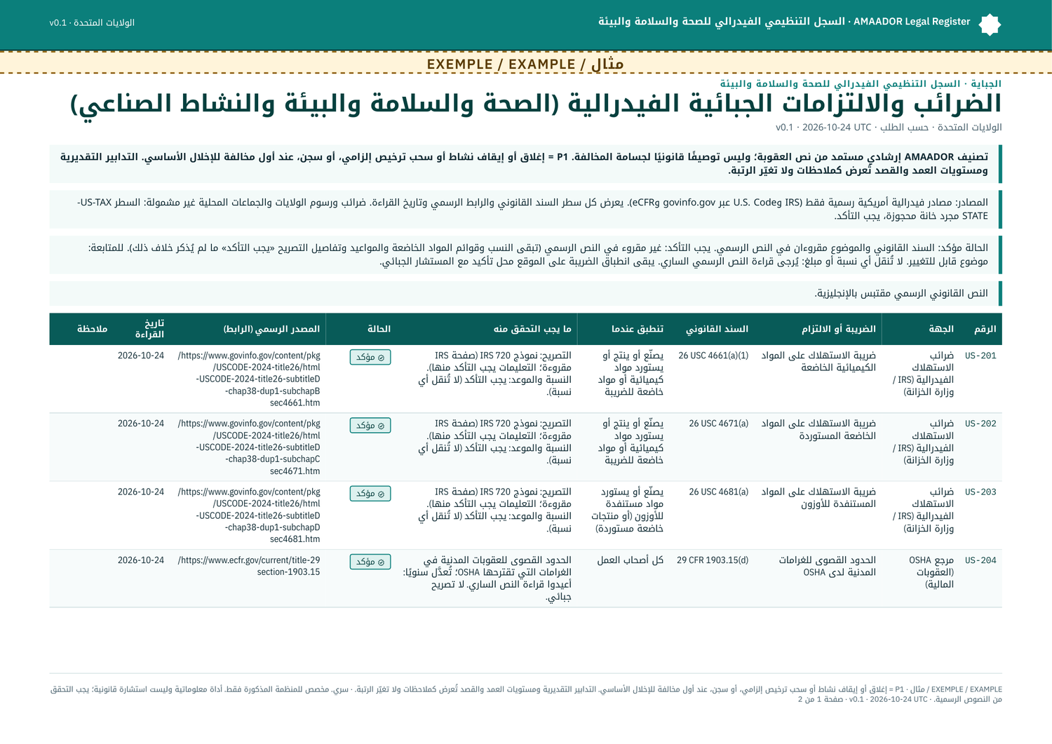 ورقة الضرائب والالتزامات الجبائية (6 أسطر، دون إعادة نسخ للنسب)